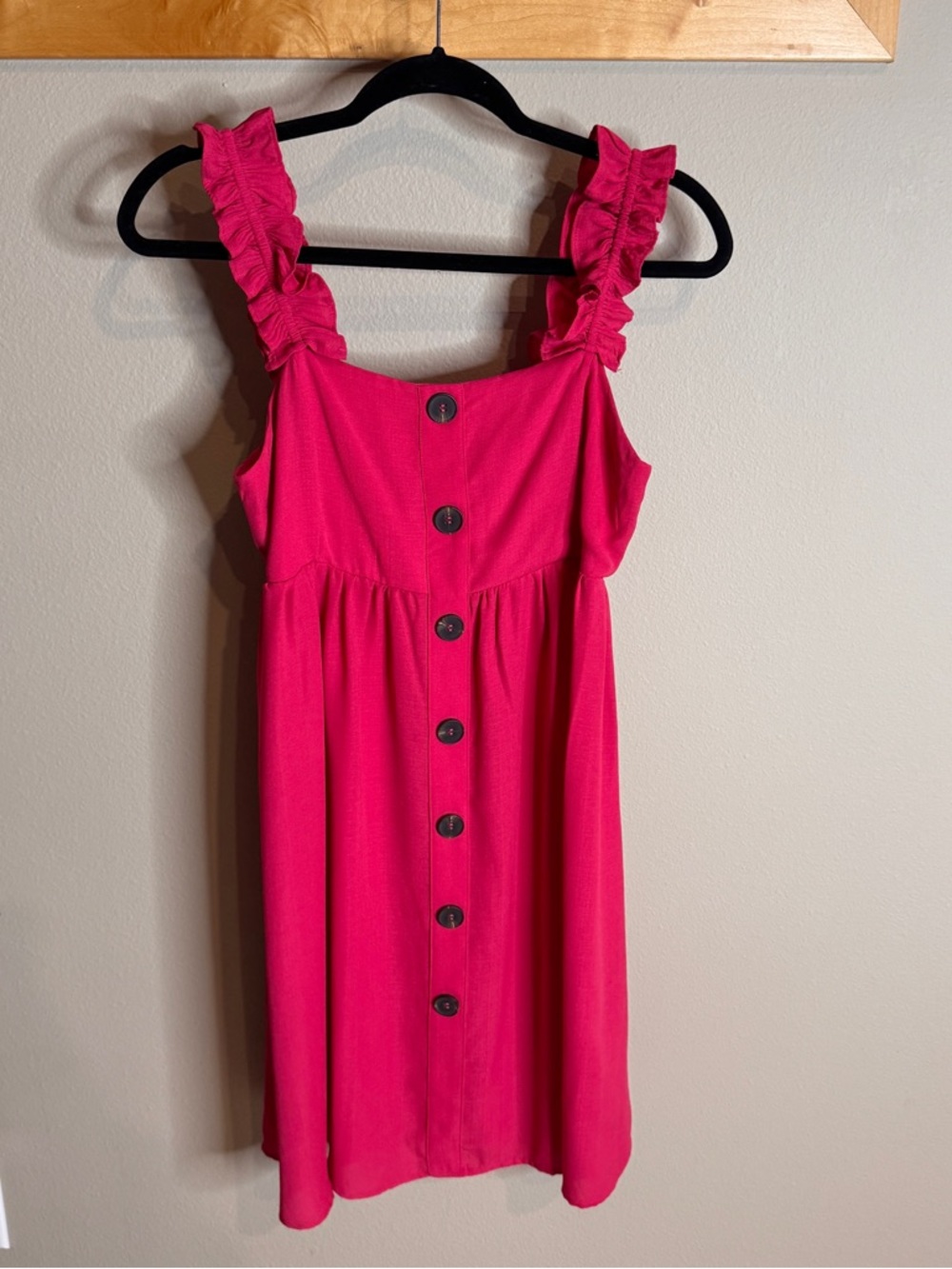 Stacatto Bright Pink Ruffle Strap Button-Front Dress
